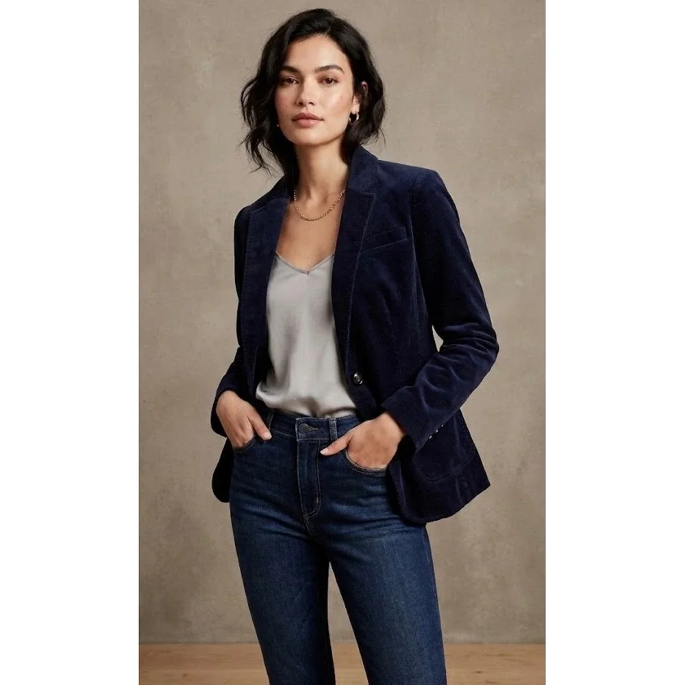 Banana Republic Womens Navy Blue Corduroy Stretch Blazer Jacket Size 8 Button